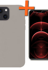 Nomfy Hoesje Geschikt voor iPhone 13 Hoesje Siliconen Cover Case Met Screenprotector - Hoes Geschikt voor iPhone 13 Hoes Back Case - Grijs