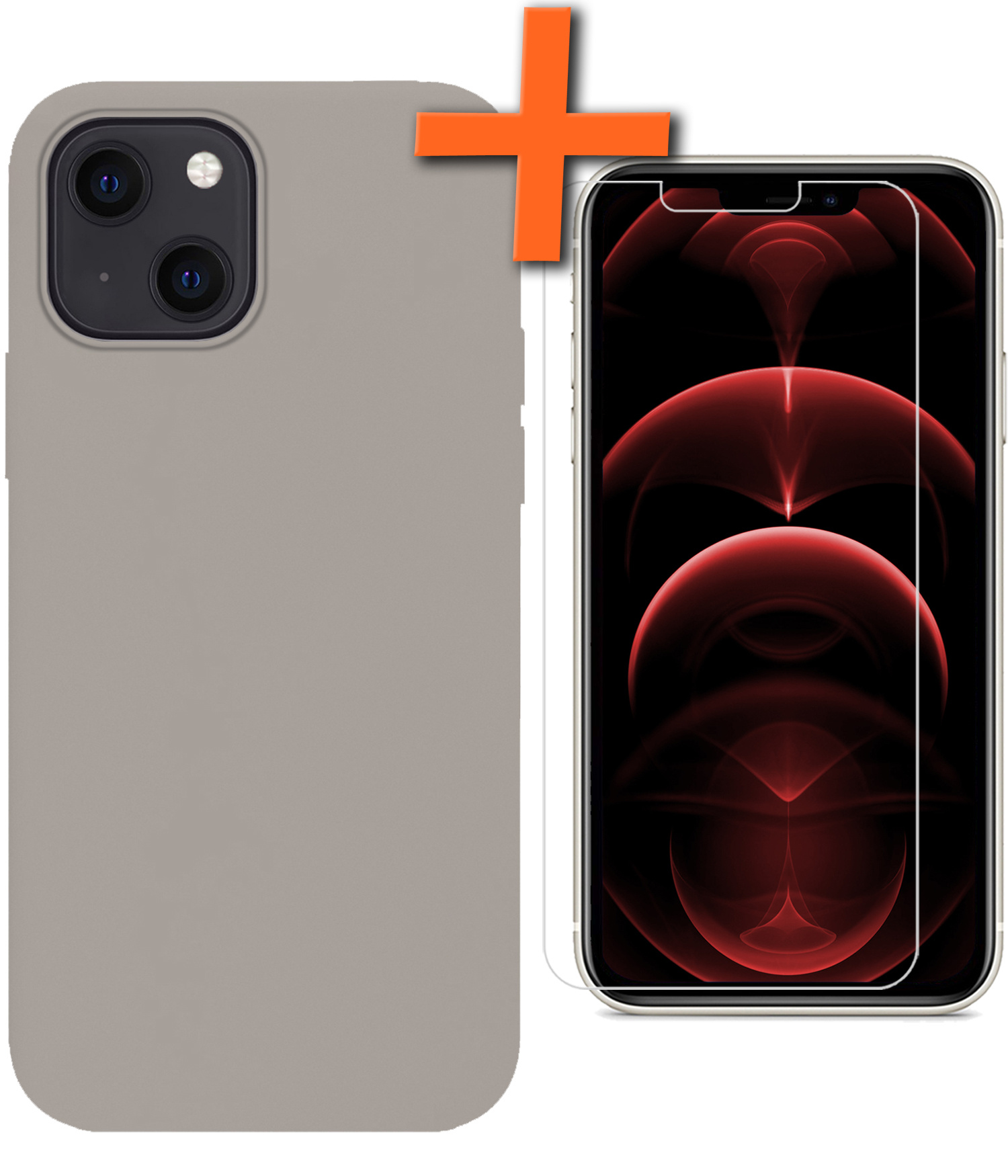 Nomfy Hoesje Geschikt voor iPhone 13 Hoesje Siliconen Cover Case Met Screenprotector - Hoes Geschikt voor iPhone 13 Hoes Back Case - Grijs