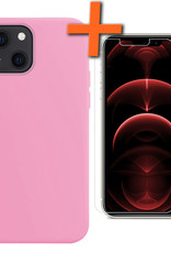 Nomfy Hoesje Geschikt voor iPhone 13 Hoesje Siliconen Cover Case Met Screenprotector - Hoes Geschikt voor iPhone 13 Hoes Back Case - Lichtroze