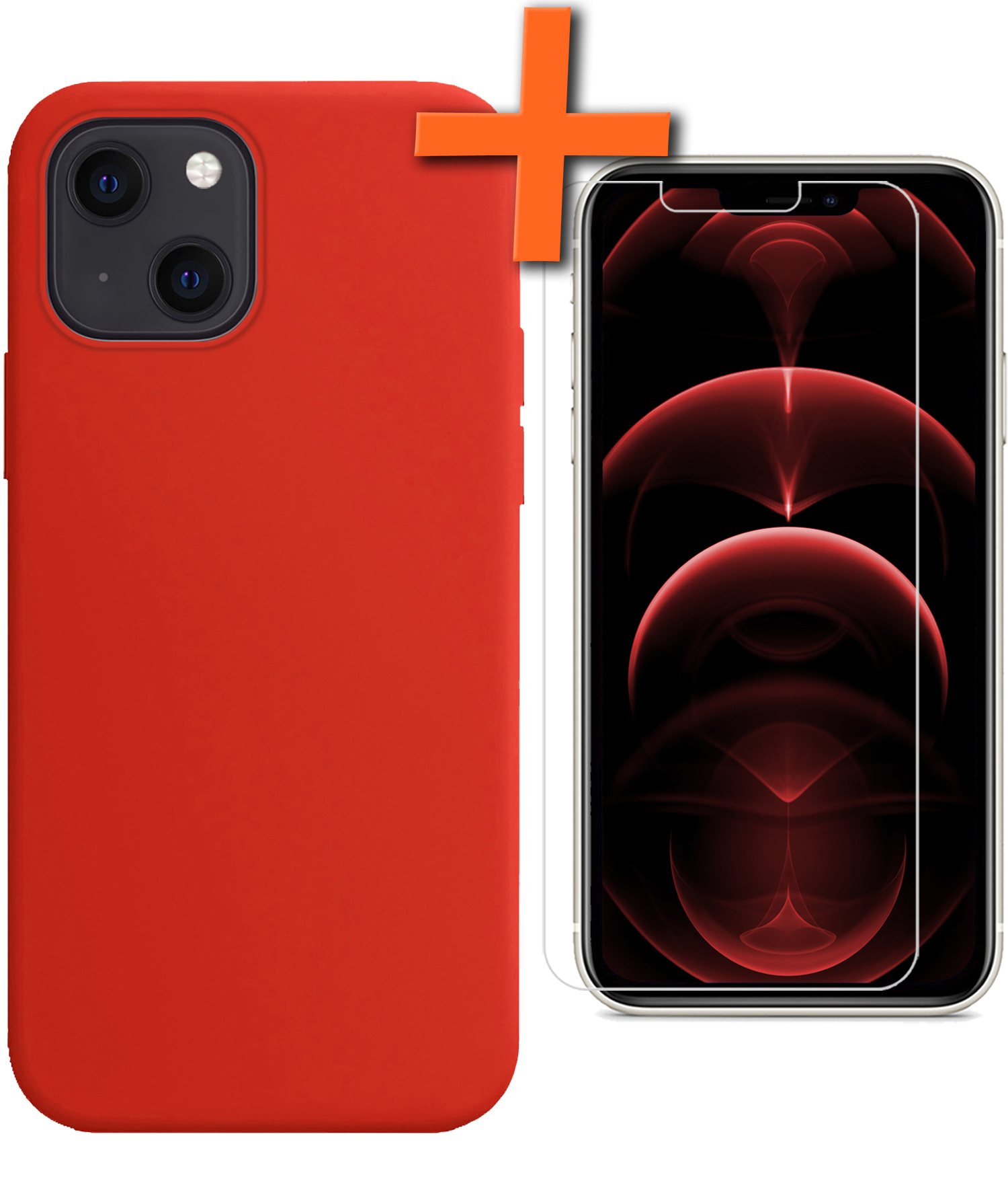 Nomfy Hoesje Geschikt voor iPhone 13 Hoesje Siliconen Cover Case Met Screenprotector - Hoes Geschikt voor iPhone 13 Hoes Back Case - Rood