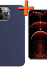 Nomfy Hoesje Geschikt voor iPhone 13 Pro Hoesje Siliconen Cover Case Met Screenprotector - Hoes Geschikt voor iPhone 13 Pro Hoes Back Case - Donkerblauw