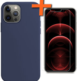 Nomfy Nomfy iPhone 13 Pro Hoesje Siliconen Met Screenprotector - Donkerblauw