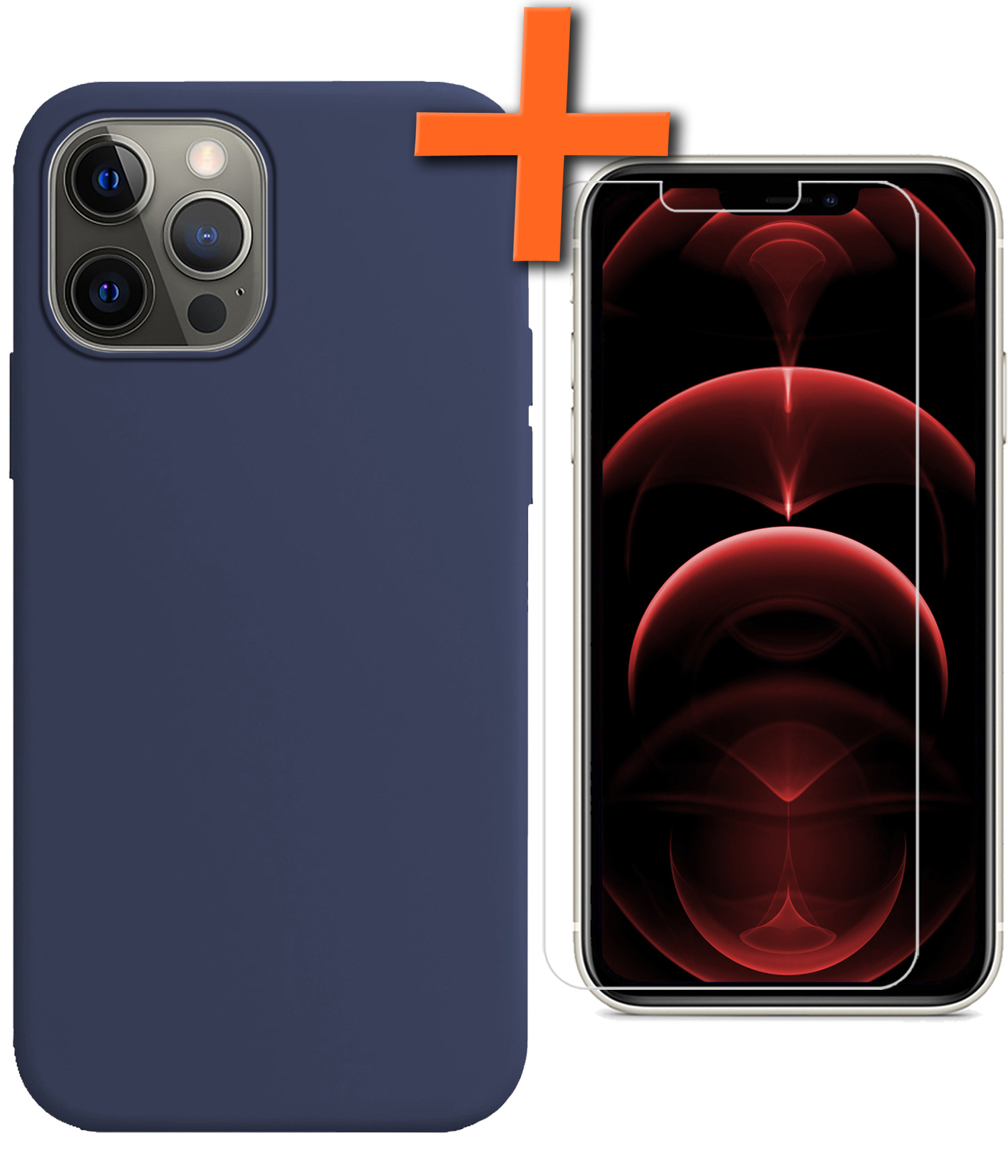 Nomfy Hoesje Geschikt voor iPhone 13 Pro Max Hoesje Siliconen Cover Case Met Screenprotector - Hoes Geschikt voor iPhone 13 Pro Max Hoes Back Case - Donkerblauw