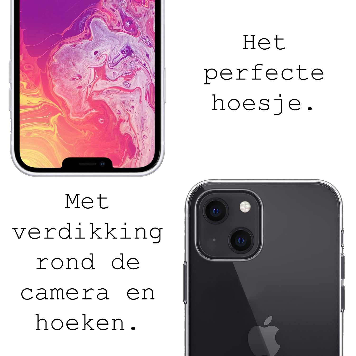 BASEY. Hoes Geschikt voor iPhone 13 Mini Hoesje Siliconen Back Cover Case Met 2x Screenprotector - Hoesje Geschikt voor iPhone 13 Mini Hoes Cover Hoesje - Transparant