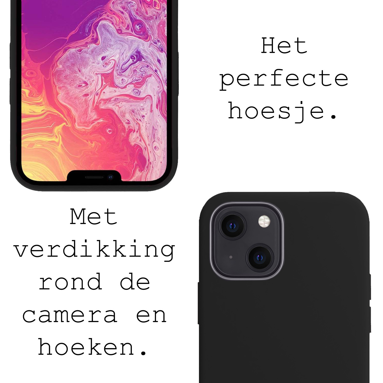 BASEY. Hoes Geschikt voor iPhone 13 Mini Hoesje Siliconen Back Cover Case Met 2x Screenprotector - Hoesje Geschikt voor iPhone 13 Mini Hoes Cover Hoesje - Zwart