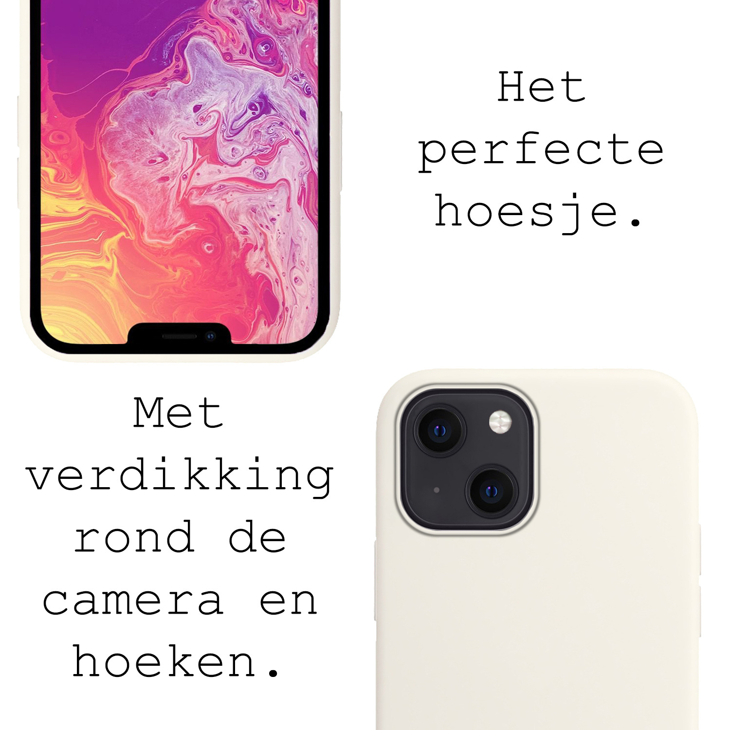 BASEY. Hoes Geschikt voor iPhone 13 Hoesje Siliconen Back Cover Case Met 2x Screenprotector - Hoesje Geschikt voor iPhone 13 Hoes Cover Hoesje - Wit