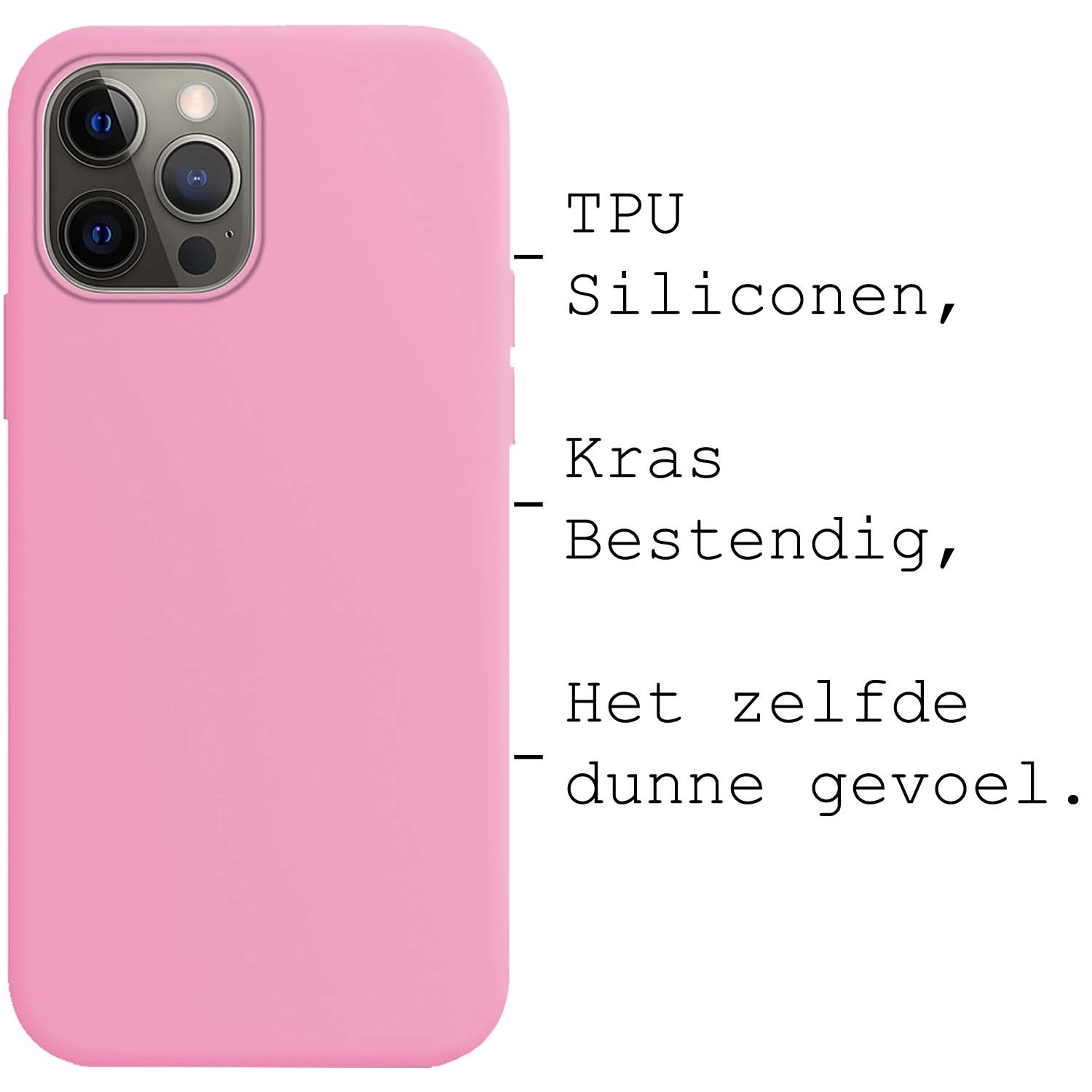 BASEY. Hoes Geschikt voor iPhone 13 Pro Hoesje Siliconen Back Cover Case Met 2x Screenprotector - Hoesje Geschikt voor iPhone 13 Pro Hoes Cover Hoesje - Lichtroze