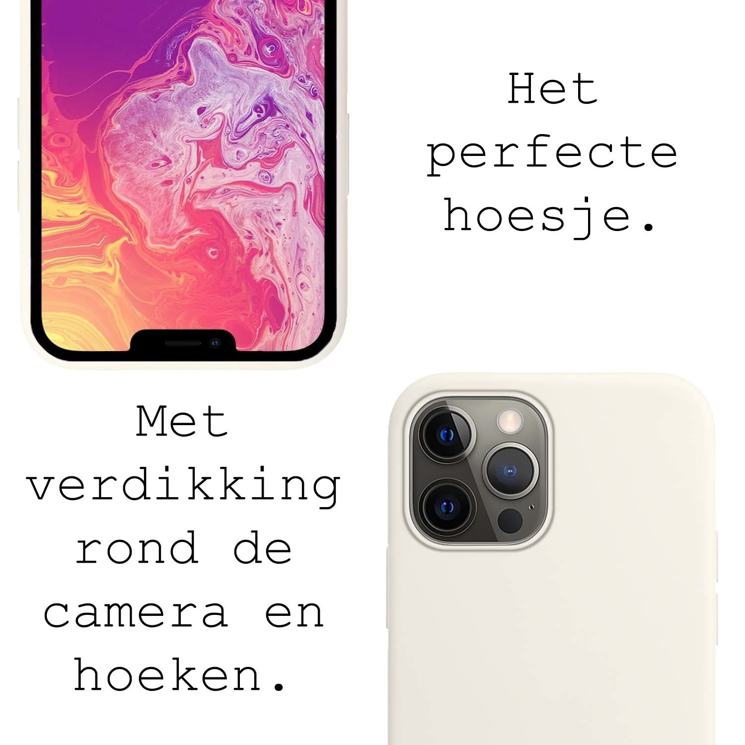 BASEY. Hoes Geschikt voor iPhone 13 Pro Hoesje Siliconen Back Cover Case Met 2x Screenprotector - Hoesje Geschikt voor iPhone 13 Pro Hoes Cover Hoesje - Wit
