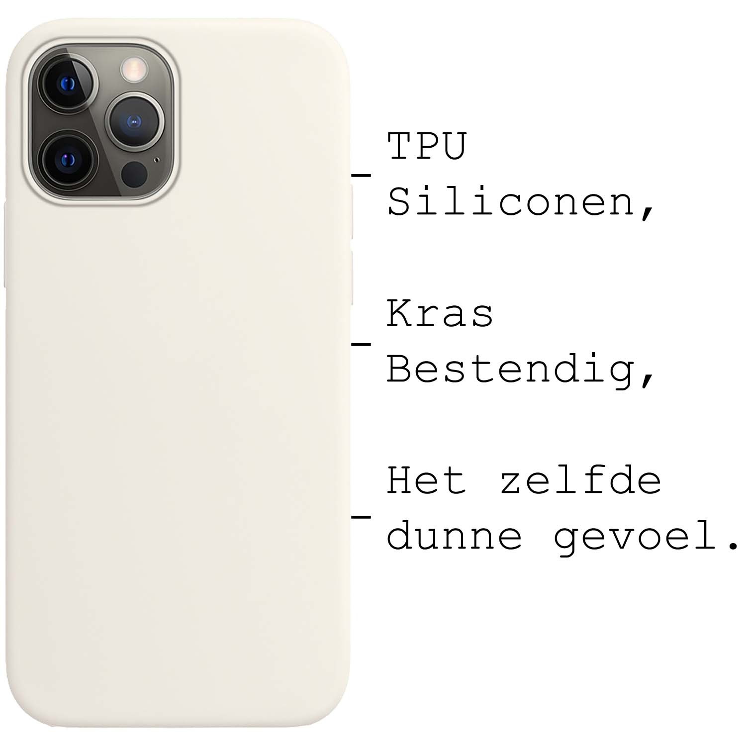 BASEY. Hoes Geschikt voor iPhone 13 Pro Hoesje Siliconen Back Cover Case Met 2x Screenprotector - Hoesje Geschikt voor iPhone 13 Pro Hoes Cover Hoesje - Wit