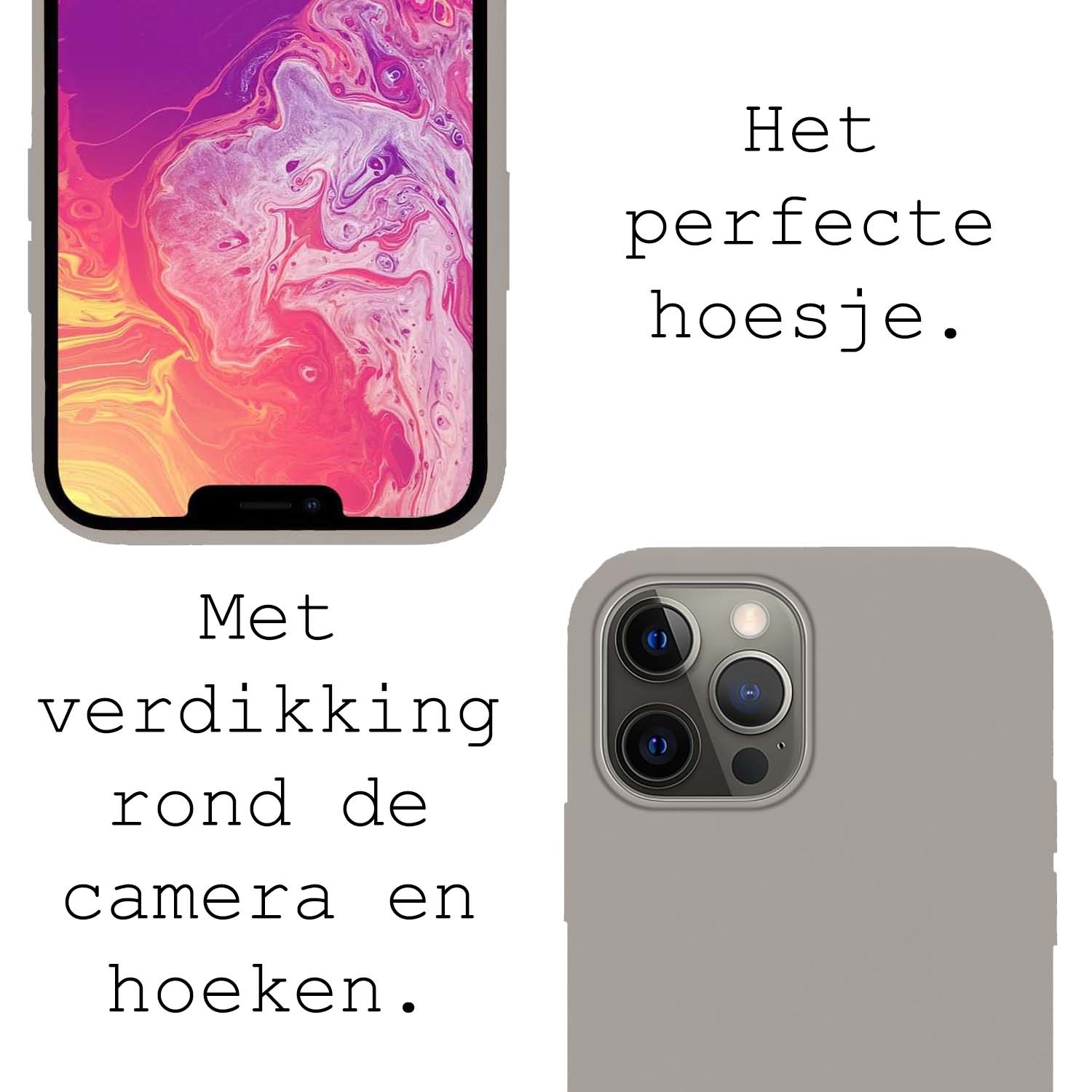 BASEY. Hoes Geschikt voor iPhone 13 Pro Max Hoesje Siliconen Back Cover Case Met 2x Screenprotector - Hoesje Geschikt voor iPhone 13 Pro Max Hoes Cover Hoesje - Grijs