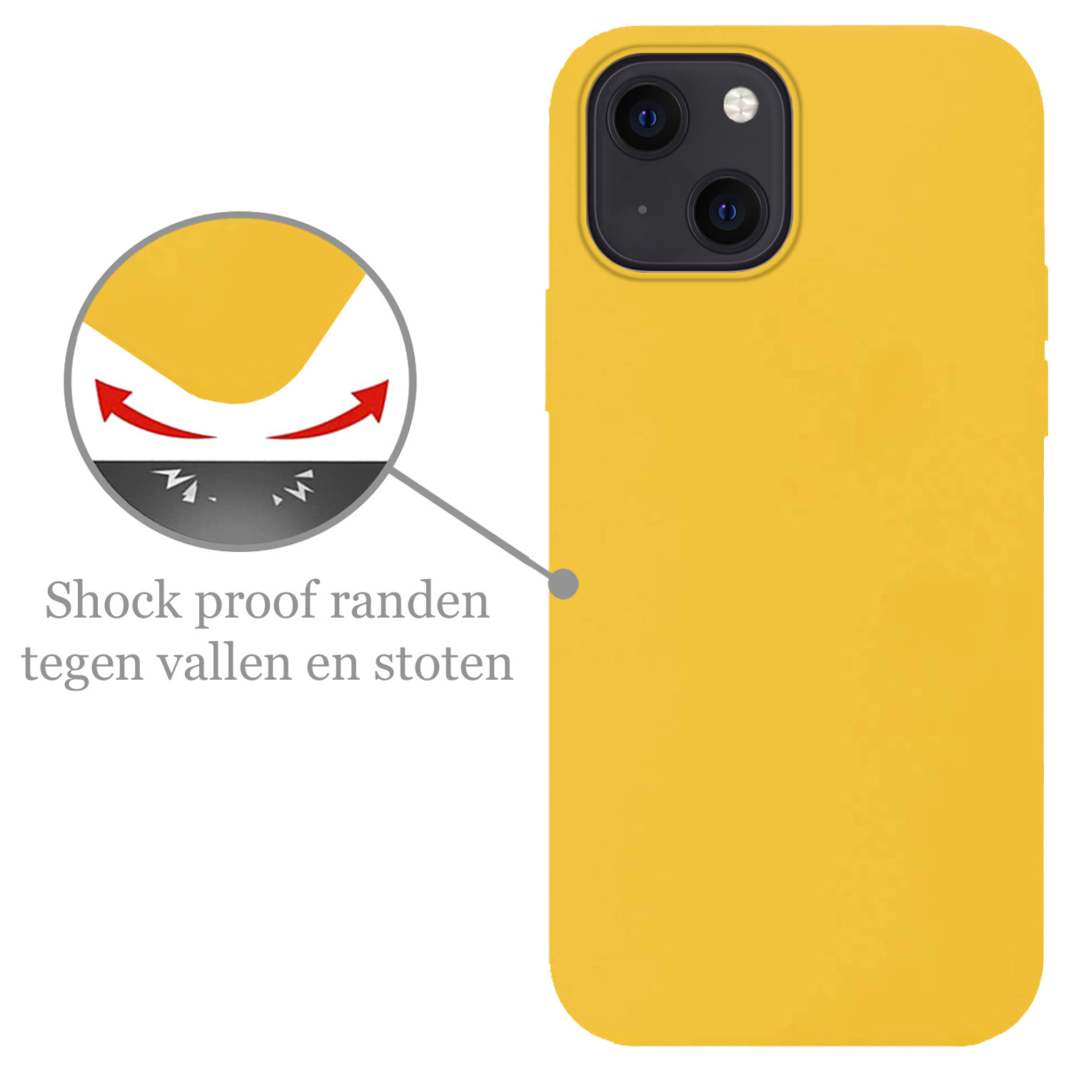 Nomfy Hoesje Geschikt voor iPhone 13 Mini Hoesje Siliconen Cover Case Met 2x Screenprotector - Hoes Geschikt voor iPhone 13 Mini Hoes Back Case - Geel