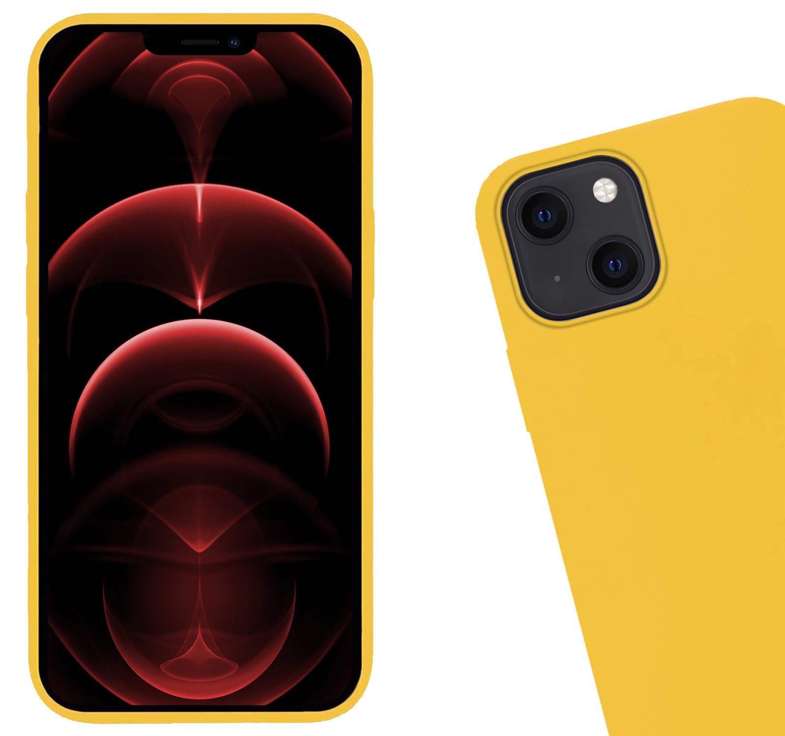 Nomfy Hoesje Geschikt voor iPhone 13 Mini Hoesje Siliconen Cover Case Met 2x Screenprotector - Hoes Geschikt voor iPhone 13 Mini Hoes Back Case - Geel