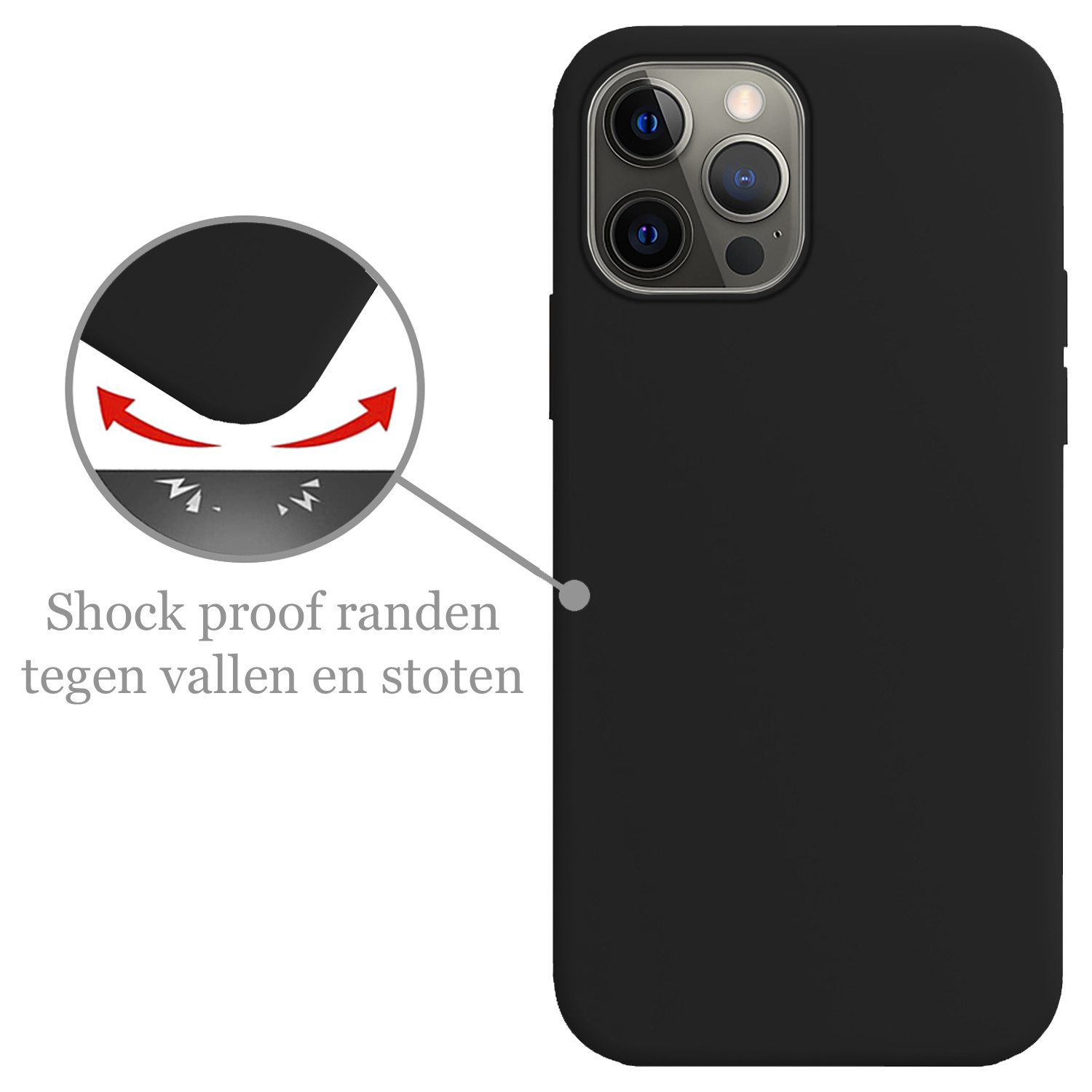 Nomfy Hoesje Geschikt voor iPhone 13 Pro Hoesje Siliconen Cover Case Met 2x Screenprotector - Hoes Geschikt voor iPhone 13 Pro Hoes Back Case - Zwart