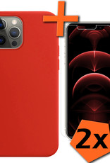 Nomfy Hoesje Geschikt voor iPhone 13 Pro Max Hoesje Siliconen Cover Case Met 2x Screenprotector - Hoes Geschikt voor iPhone 13 Pro Max Hoes Back Case - Rood