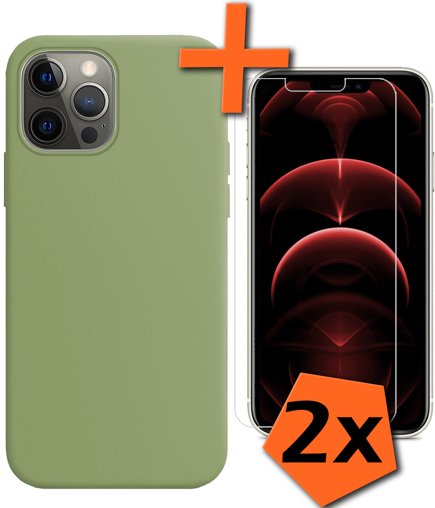 Nomfy Hoesje Geschikt voor iPhone 13 Pro Max Hoesje Siliconen Cover Case Met 2x Screenprotector - Hoes Geschikt voor iPhone 13 Pro Max Hoes Back Case - Groen