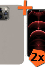 Nomfy Hoesje Geschikt voor iPhone 13 Pro Max Hoesje Siliconen Cover Case Met 2x Screenprotector - Hoes Geschikt voor iPhone 13 Pro Max Hoes Back Case - Grijs