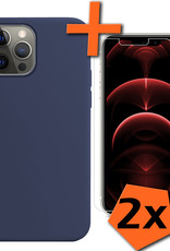 Nomfy Hoesje Geschikt voor iPhone 13 Pro Max Hoesje Siliconen Cover Case Met 2x Screenprotector - Hoes Geschikt voor iPhone 13 Pro Max Hoes Back Case - Donkerblauw