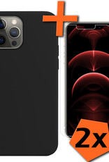Nomfy Hoesje Geschikt voor iPhone 13 Pro Hoesje Siliconen Cover Case Met 2x Screenprotector - Hoes Geschikt voor iPhone 13 Pro Hoes Back Case - Zwart