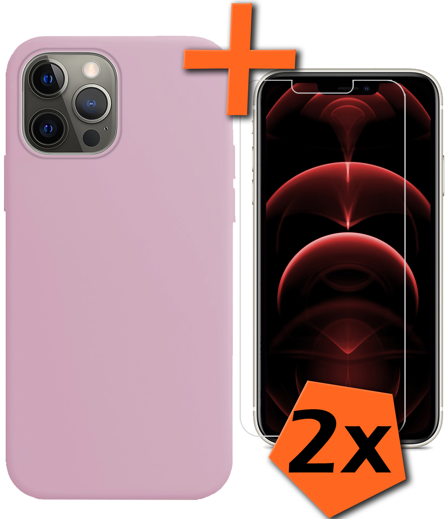Nomfy Hoesje Geschikt voor iPhone 13 Pro Hoesje Siliconen Cover Case Met 2x Screenprotector - Hoes Geschikt voor iPhone 13 Pro Hoes Back Case - Lila