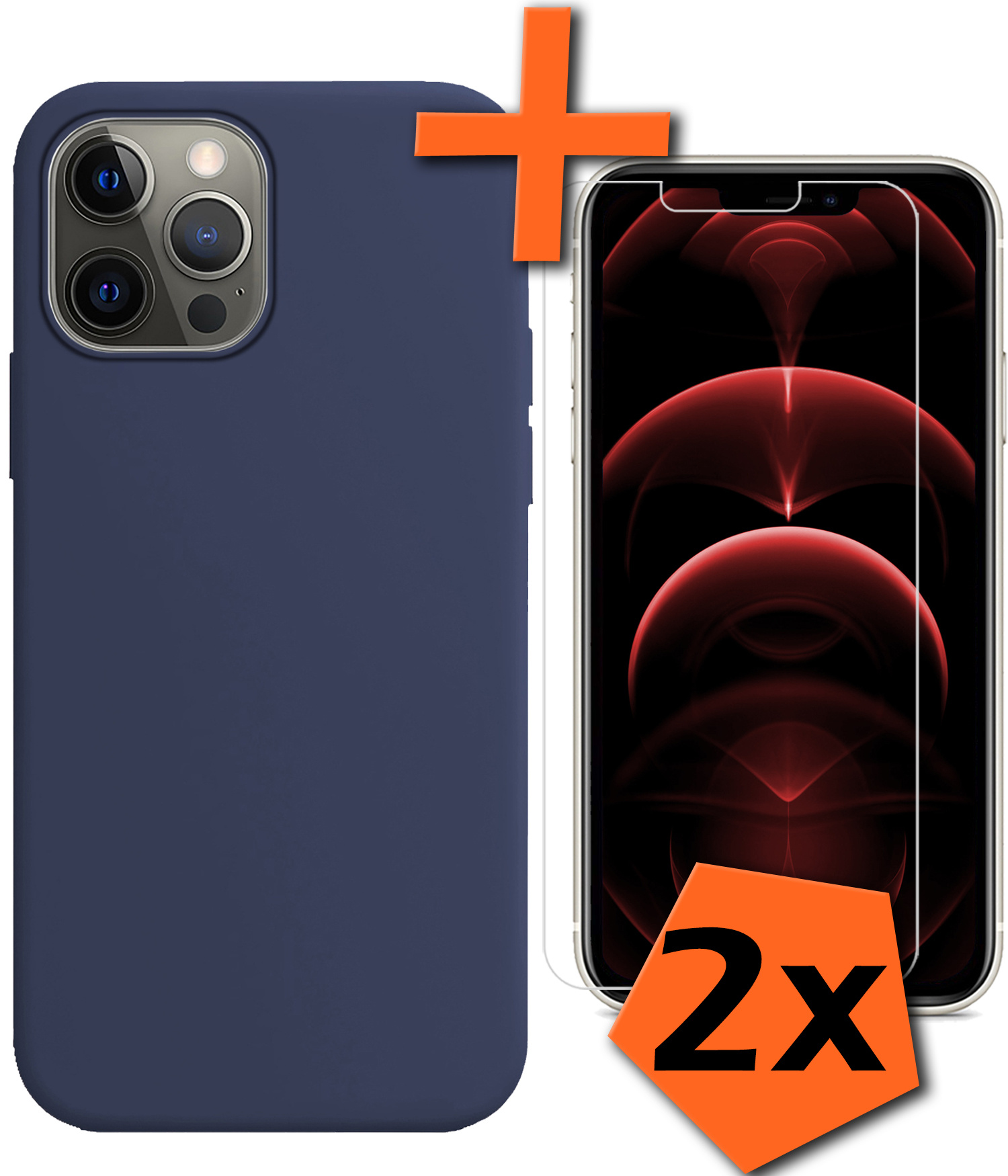 Nomfy Hoesje Geschikt voor iPhone 13 Pro Hoesje Siliconen Cover Case Met 2x Screenprotector - Hoes Geschikt voor iPhone 13 Pro Hoes Back Case - Donkerblauw