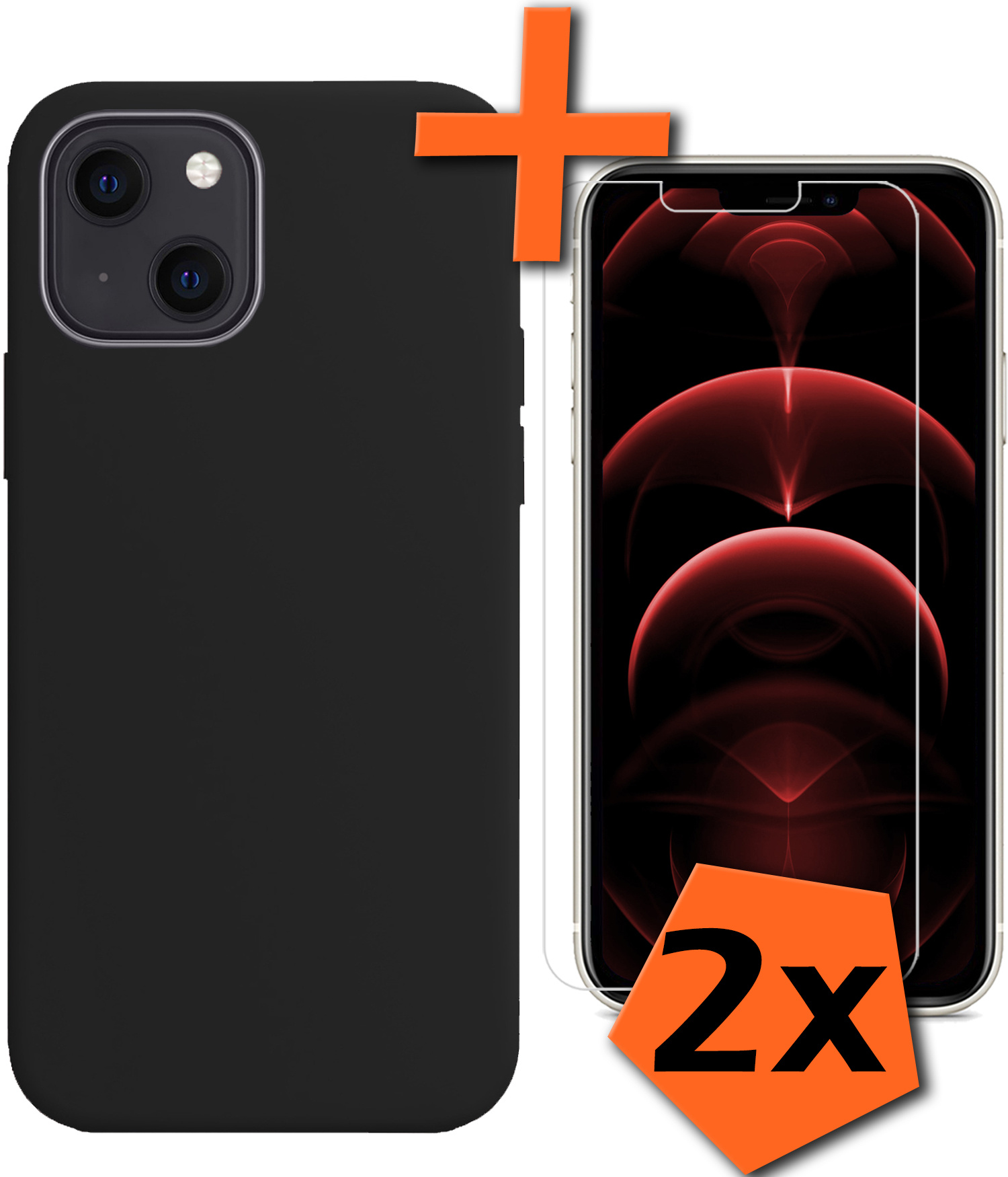 Nomfy Hoesje Geschikt voor iPhone 13 Hoesje Siliconen Cover Case Met 2x Screenprotector - Hoes Geschikt voor iPhone 13 Hoes Back Case - Zwart