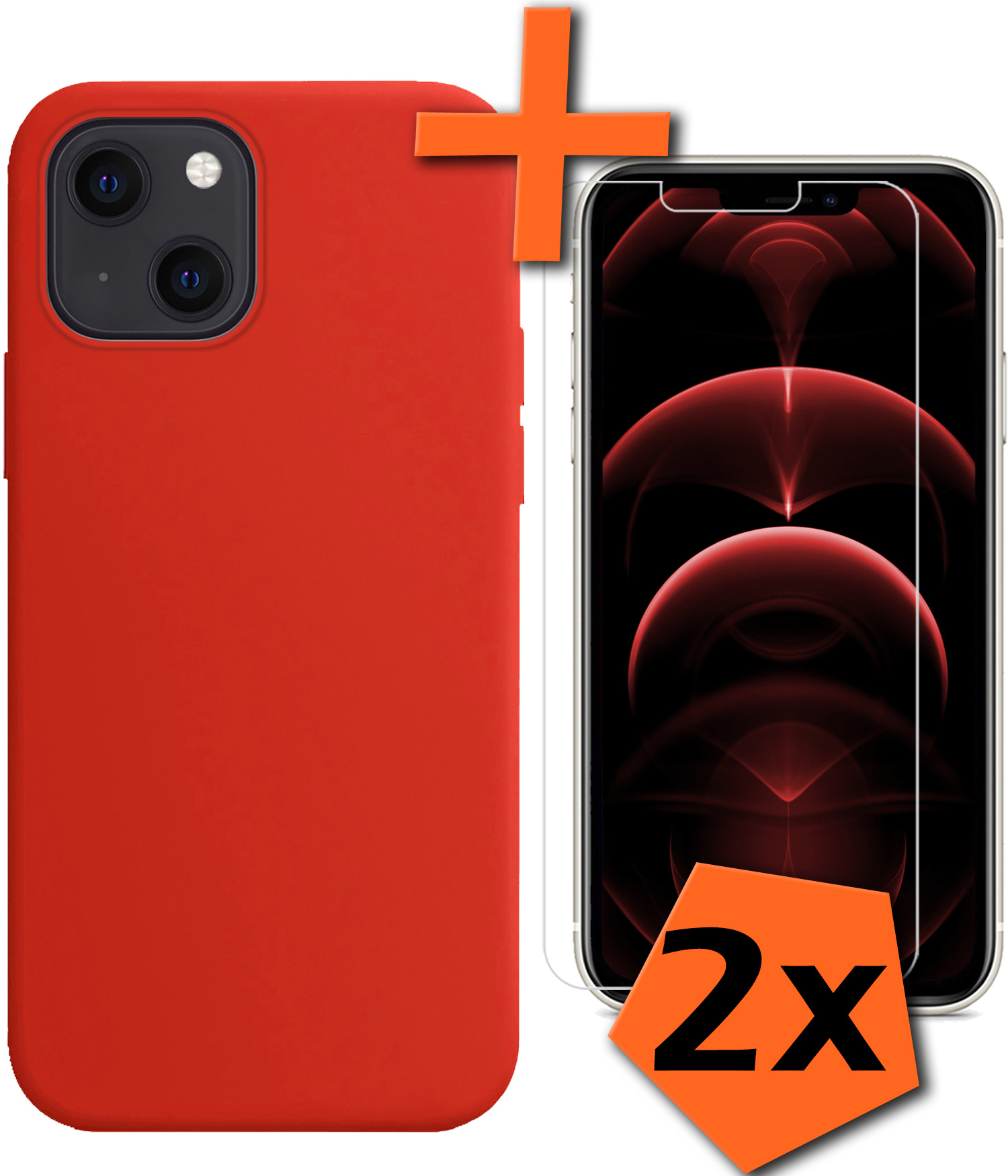 Nomfy Hoesje Geschikt voor iPhone 13 Hoesje Siliconen Cover Case Met 2x Screenprotector - Hoes Geschikt voor iPhone 13 Hoes Back Case - Rood