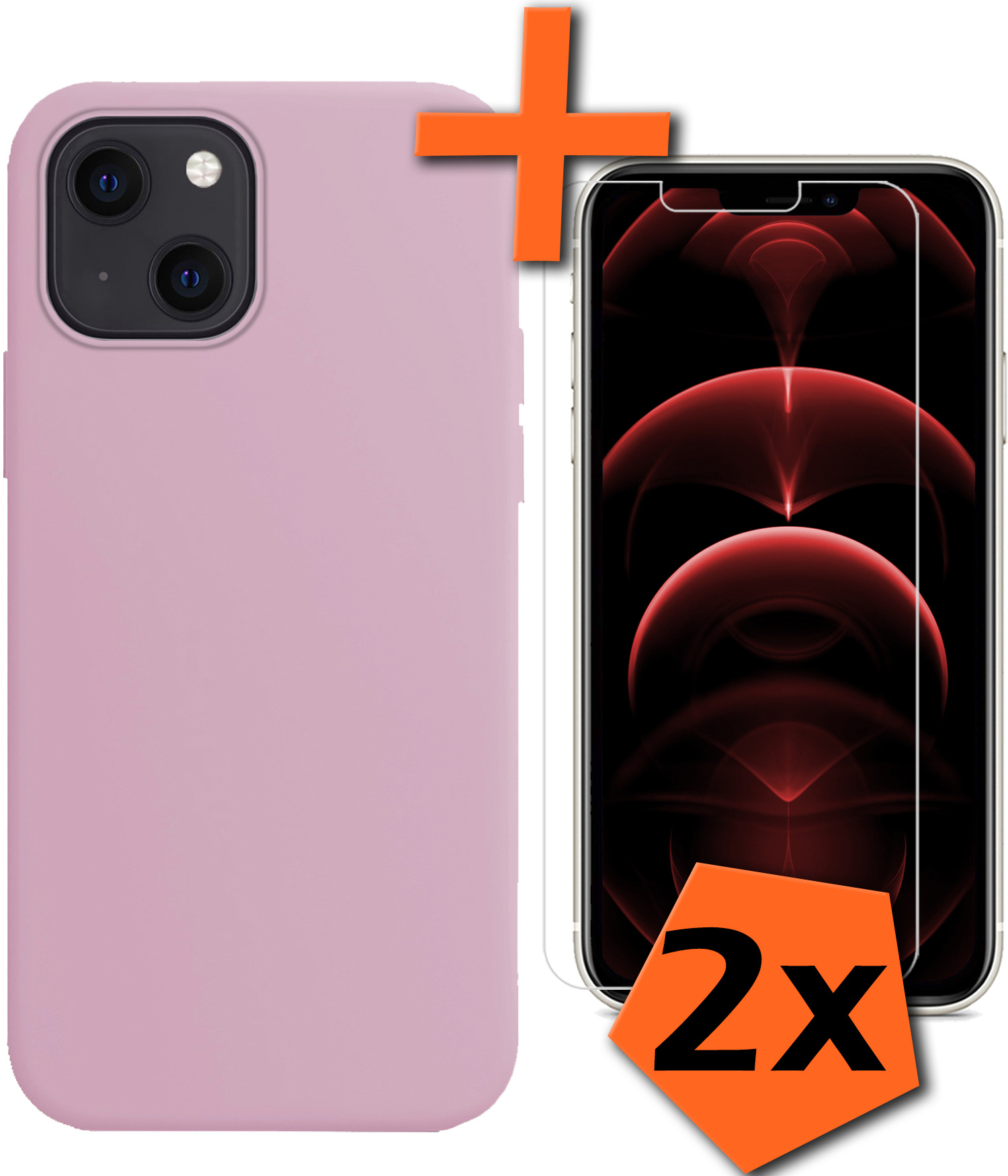 Nomfy Hoesje Geschikt voor iPhone 13 Hoesje Siliconen Cover Case Met 2x Screenprotector - Hoes Geschikt voor iPhone 13 Hoes Back Case - Lila