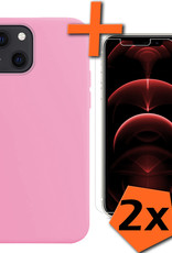 Nomfy Hoesje Geschikt voor iPhone 13 Hoesje Siliconen Cover Case Met 2x Screenprotector - Hoes Geschikt voor iPhone 13 Hoes Back Case - Lichtroze