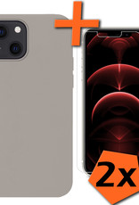 Nomfy Hoesje Geschikt voor iPhone 13 Hoesje Siliconen Cover Case Met 2x Screenprotector - Hoes Geschikt voor iPhone 13 Hoes Back Case - Grijs