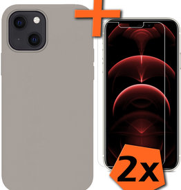 Nomfy Nomfy iPhone 13 Hoesje Siliconen Met 2x Screenprotector - Grijs