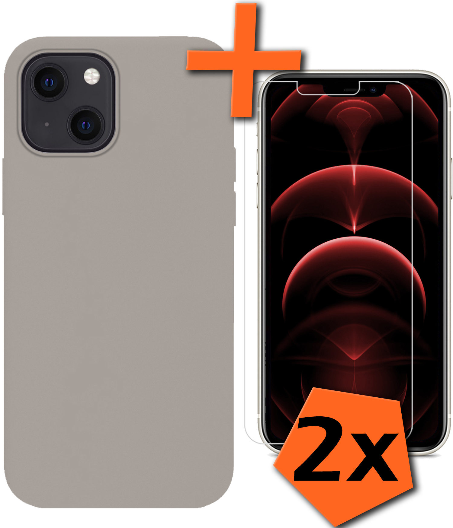 Nomfy Hoesje Geschikt voor iPhone 13 Hoesje Siliconen Cover Case Met 2x Screenprotector - Hoes Geschikt voor iPhone 13 Hoes Back Case - Grijs