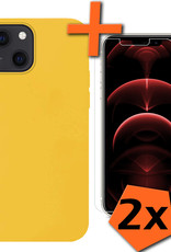 Nomfy Hoesje Geschikt voor iPhone 13 Hoesje Siliconen Cover Case Met 2x Screenprotector - Hoes Geschikt voor iPhone 13 Hoes Back Case - Geel