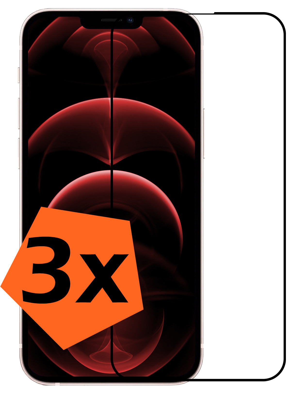 Nomfy iPhone 13 Pro Max Screenprotector Bescherm Glas - iPhone 13 Pro Max Screen Protector Tempered Glass Full Screen 3D Zwart - 3x