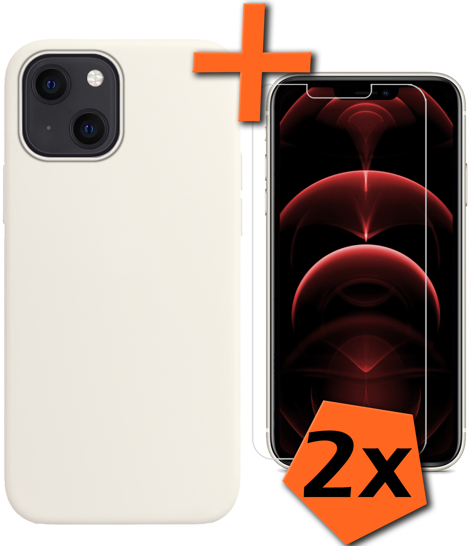 Nomfy Hoesje Geschikt voor iPhone 13 Mini Hoesje Siliconen Cover Case Met 2x Screenprotector - Hoes Geschikt voor iPhone 13 Mini Hoes Back Case - Wit