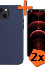 Nomfy Hoesje Geschikt voor iPhone 13 Mini Hoesje Siliconen Cover Case Met 2x Screenprotector - Hoes Geschikt voor iPhone 13 Mini Hoes Back Case - Donkerblauw
