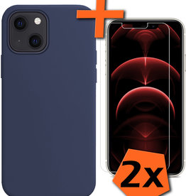 Nomfy Nomfy iPhone 13 Hoesje Siliconen Met 2x Screenprotector - Donkerblauw