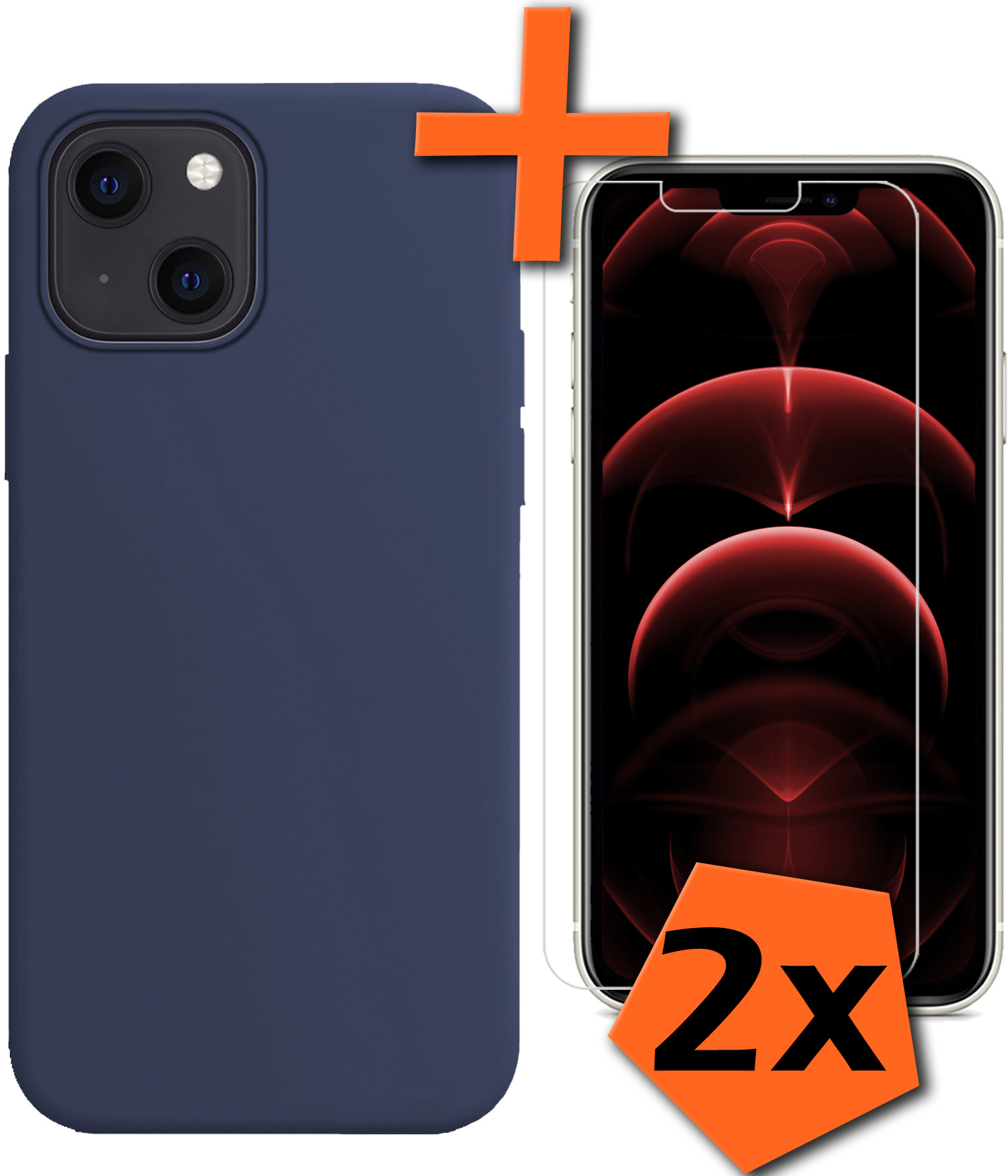 Nomfy Hoesje Geschikt voor iPhone 13 Mini Hoesje Siliconen Cover Case Met 2x Screenprotector - Hoes Geschikt voor iPhone 13 Mini Hoes Back Case - Donkerblauw