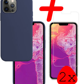BASEY. BASEY. iPhone 13 Hoesje Siliconen Met 2x Screenprotector - Donkerblauw