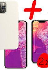 BASEY. Hoes Geschikt voor iPhone 13 Pro Hoesje Siliconen Back Cover Case Met 2x Screenprotector - Hoesje Geschikt voor iPhone 13 Pro Hoes Cover Hoesje - Wit