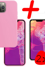 BASEY. Hoes Geschikt voor iPhone 13 Pro Hoesje Siliconen Back Cover Case Met 2x Screenprotector - Hoesje Geschikt voor iPhone 13 Pro Hoes Cover Hoesje - Lichtroze
