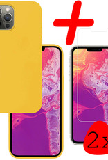 BASEY. Hoes Geschikt voor iPhone 13 Pro Hoesje Siliconen Back Cover Case Met 2x Screenprotector - Hoesje Geschikt voor iPhone 13 Pro Hoes Cover Hoesje - Geel
