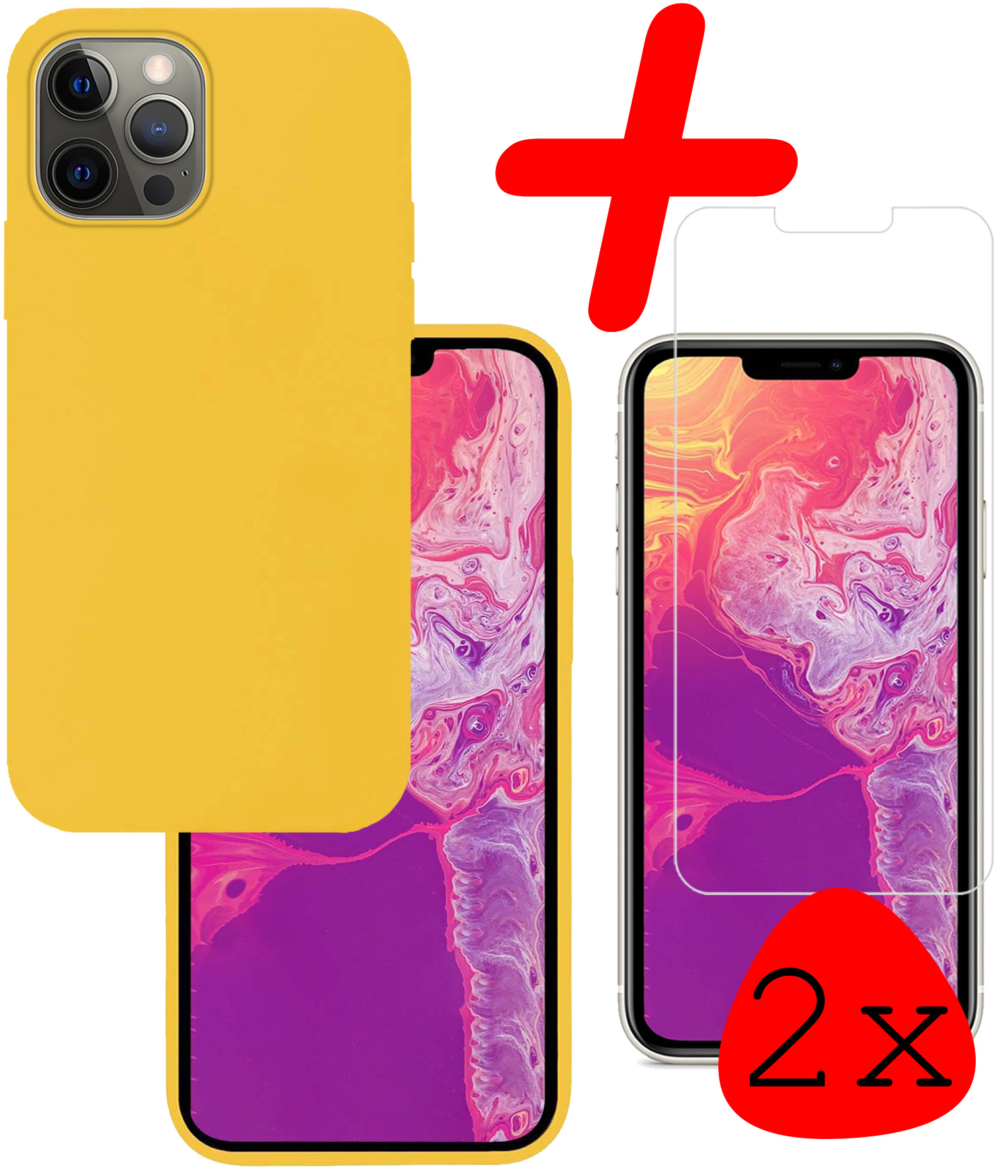 BASEY. Hoes Geschikt voor iPhone 13 Pro Hoesje Siliconen Back Cover Case Met 2x Screenprotector - Hoesje Geschikt voor iPhone 13 Pro Hoes Cover Hoesje - Geel