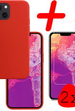 BASEY. Hoes Geschikt voor iPhone 13 Hoesje Siliconen Back Cover Case Met 2x Screenprotector - Hoesje Geschikt voor iPhone 13 Hoes Cover Hoesje - Rood