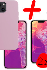 BASEY. Hoes Geschikt voor iPhone 13 Hoesje Siliconen Back Cover Case Met 2x Screenprotector - Hoesje Geschikt voor iPhone 13 Hoes Cover Hoesje - Lila