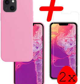 BASEY. BASEY. iPhone 13 Hoesje Siliconen Met 2x Screenprotector - Lichtroze