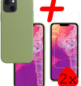 BASEY. BASEY. iPhone 13 Hoesje Siliconen Met 2x Screenprotector - Groen