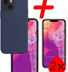 BASEY. BASEY. iPhone 13 Hoesje Siliconen Met 2x Screenprotector - Donkerblauw