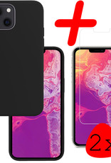 BASEY. Hoes Geschikt voor iPhone 13 Mini Hoesje Siliconen Back Cover Case Met 2x Screenprotector - Hoesje Geschikt voor iPhone 13 Mini Hoes Cover Hoesje - Zwart
