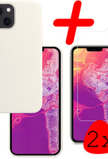 BASEY. Hoes Geschikt voor iPhone 13 Mini Hoesje Siliconen Back Cover Case Met 2x Screenprotector - Hoesje Geschikt voor iPhone 13 Mini Hoes Cover Hoesje - Wit