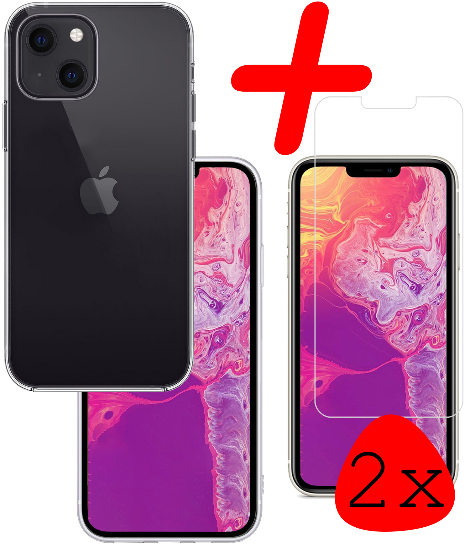 BASEY. Hoes Geschikt voor iPhone 13 Mini Hoesje Siliconen Back Cover Case Met 2x Screenprotector - Hoesje Geschikt voor iPhone 13 Mini Hoes Cover Hoesje - Transparant